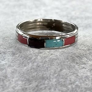 Coral, Turquoise & Onyx Ring